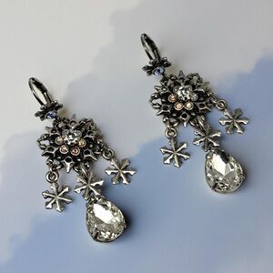 Kirk’s Folly Snowflake Dangle Earrings – Crystal Drop, Silver Tone, 2” | Signed
